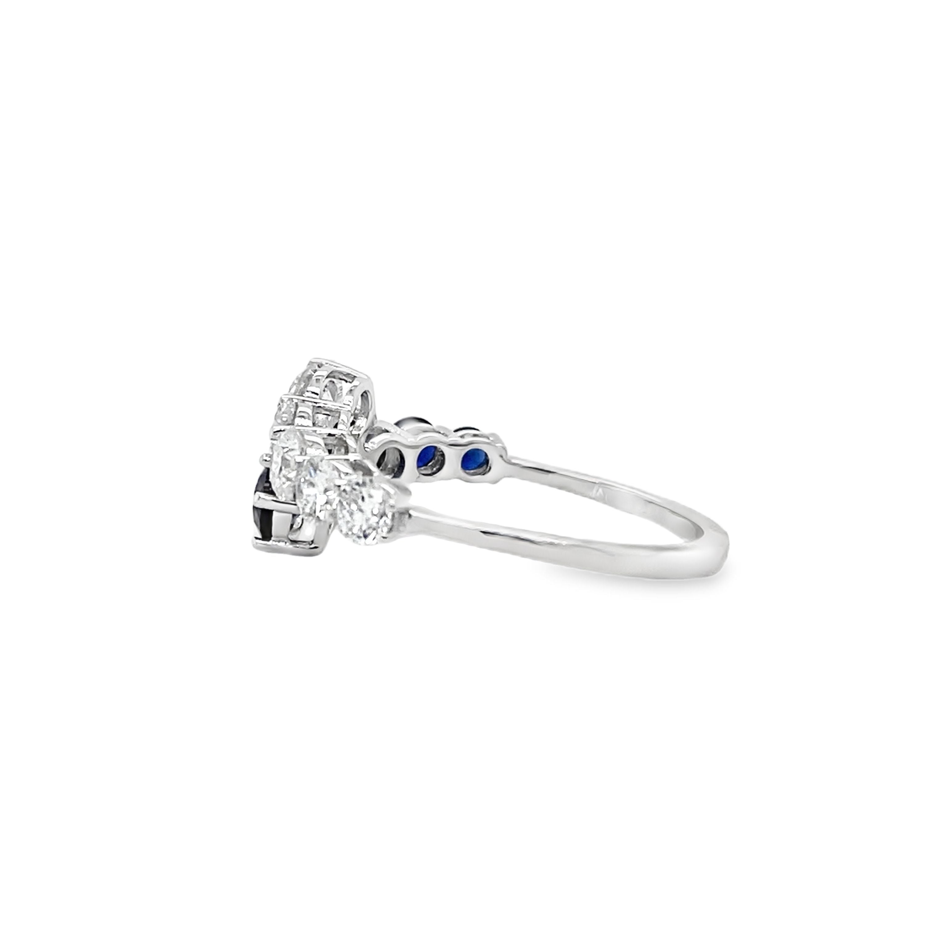 14K White Gold Lab-Grown Blue Sapphire & 0.77CTW. Lab-Grown Diamond Graduated Bypass Fashion Ring