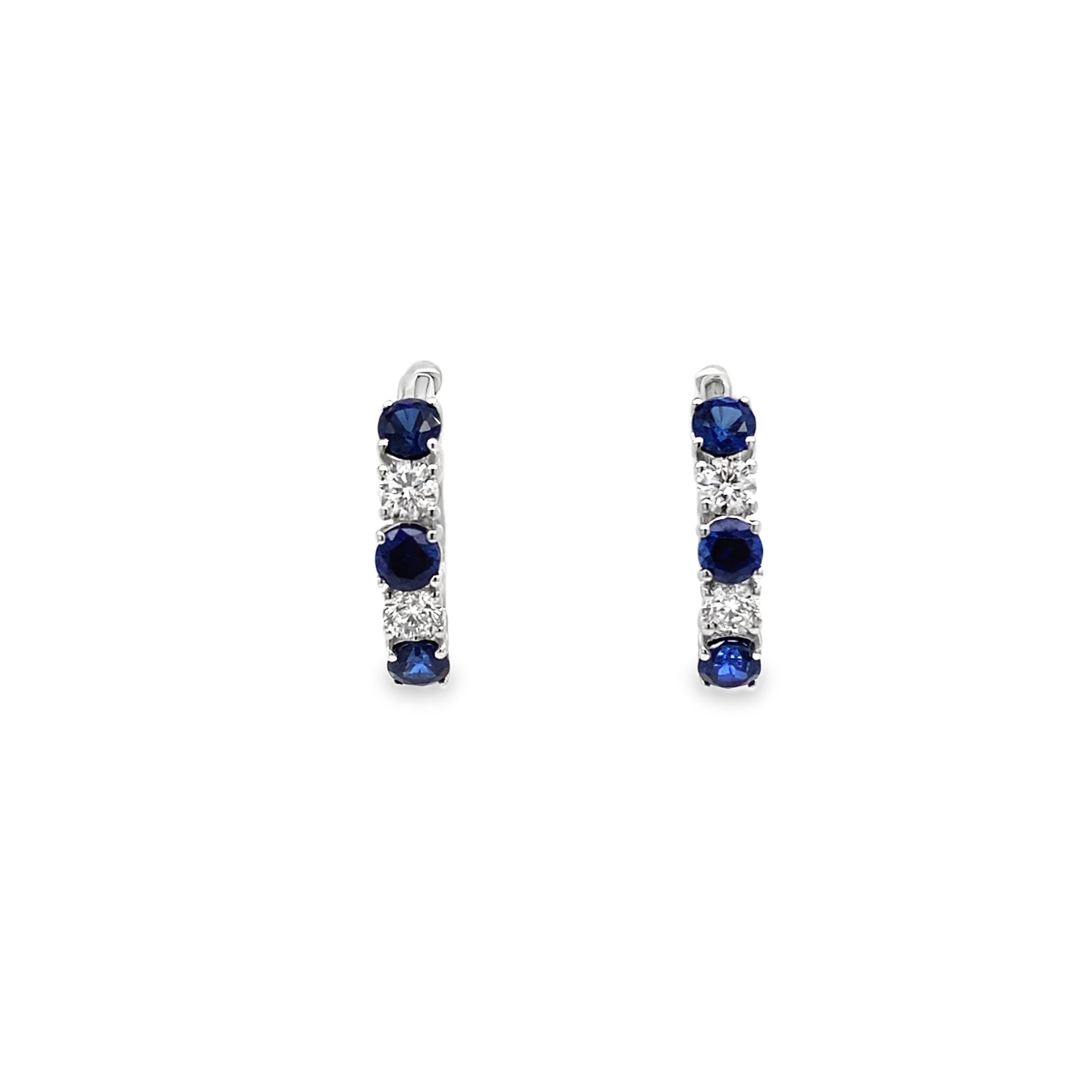 14K White Gold Lab-Grown Blue Sapphire & 0.51CTW. Lab-Grown Diamond Hoop Earrings