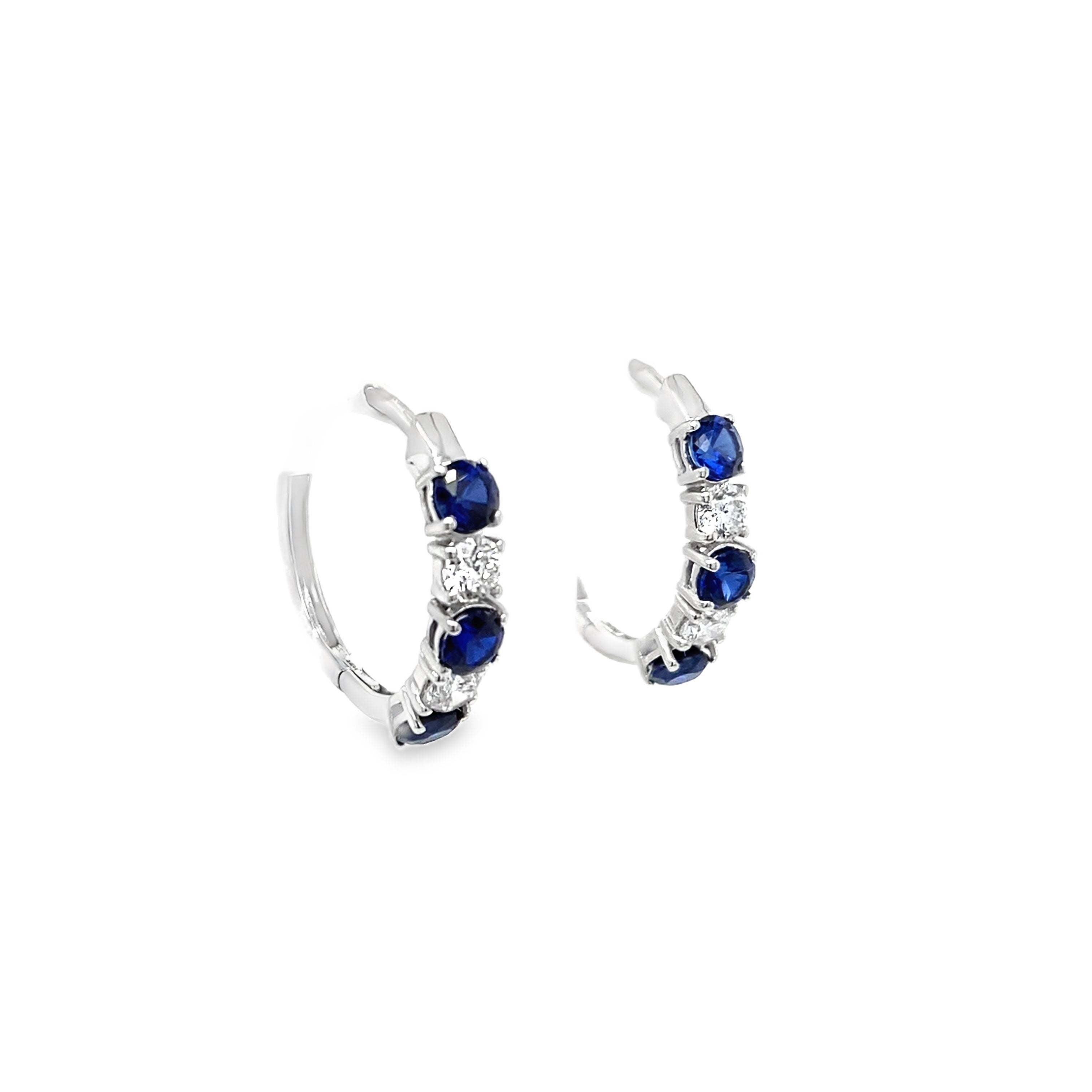 14K White Gold Lab-Grown Blue Sapphire & 0.51CTW. Lab-Grown Diamond Hoop Earrings