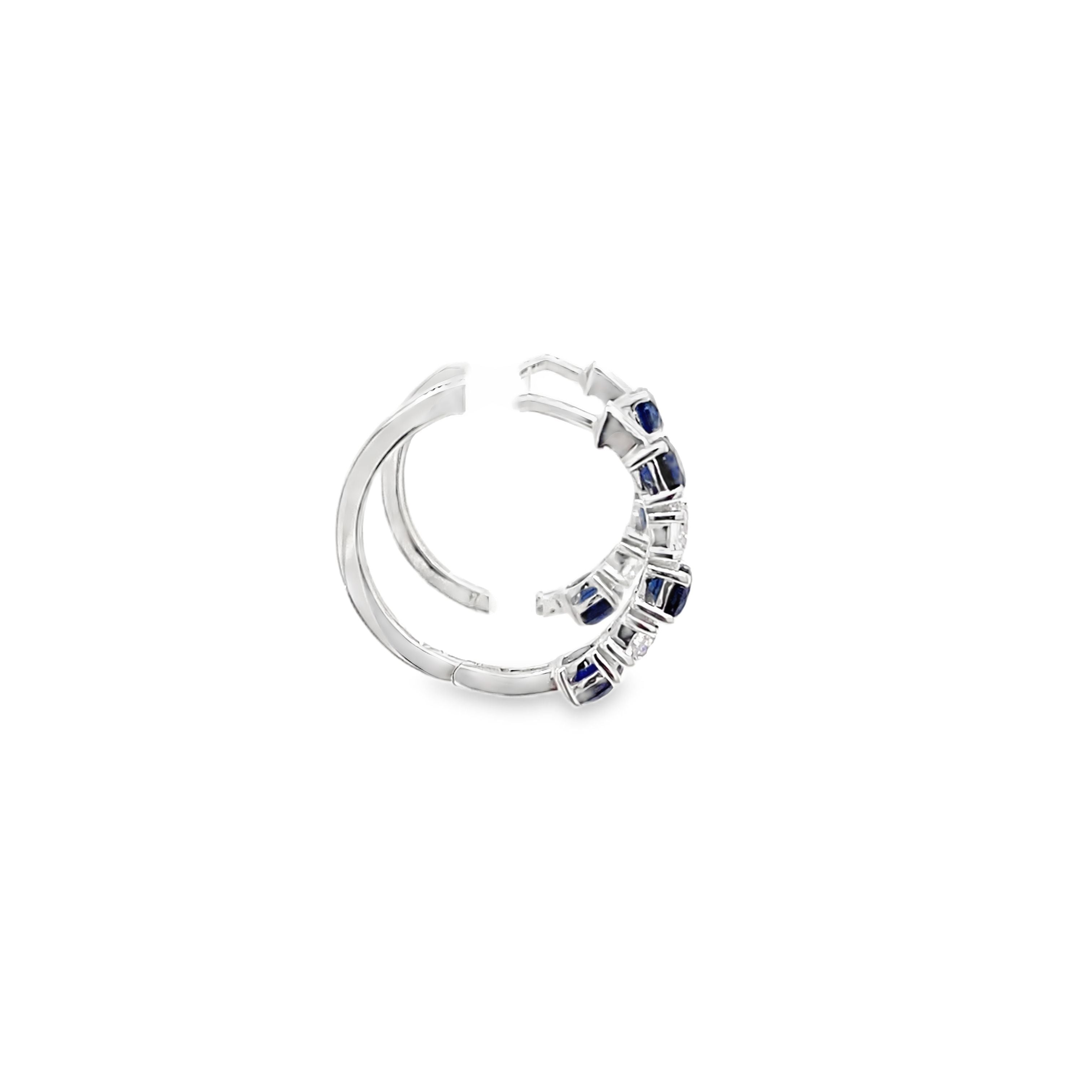 14K White Gold Lab-Grown Blue Sapphire & 0.51CTW. Lab-Grown Diamond Hoop Earrings
