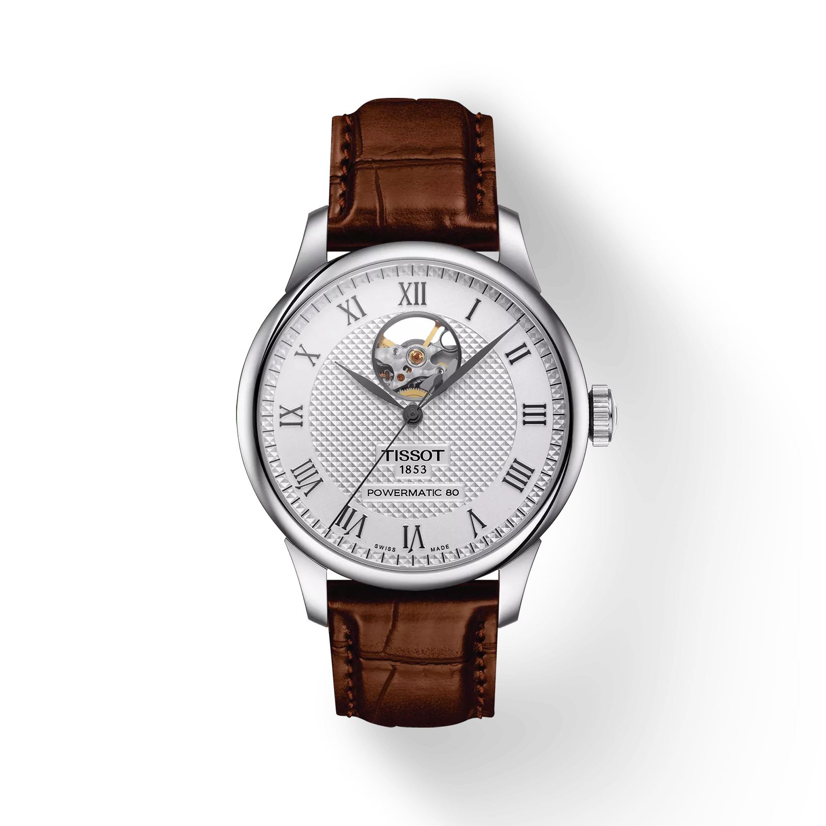 Tissot Le Locle Open Heart 39.3mm Men's Classic Stainless Steel Swiss AutomaticLeather Silver Dial Watch