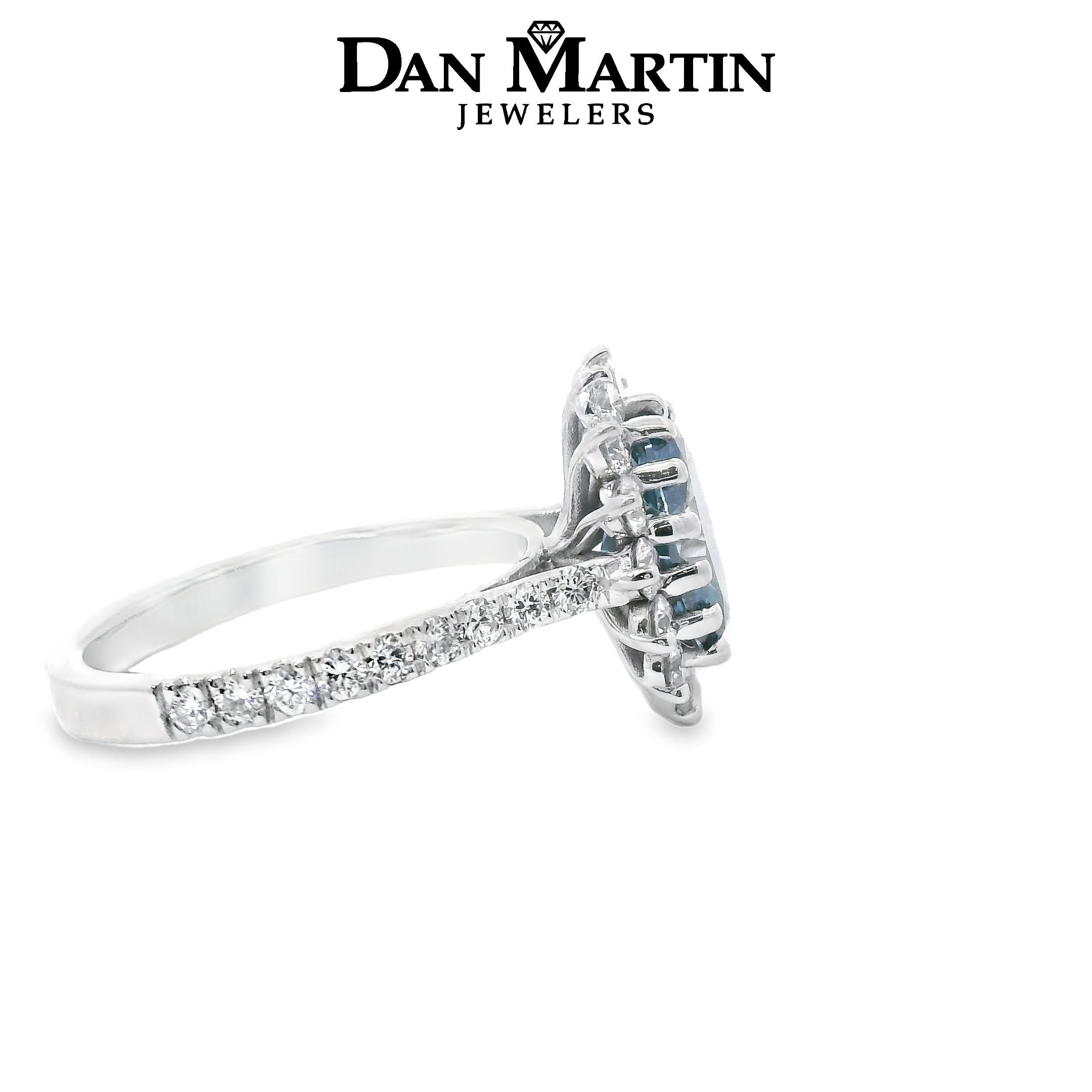 14K White Gold 2.0ct Blue Lab-Grown Diamond With Halo Engagement Ring