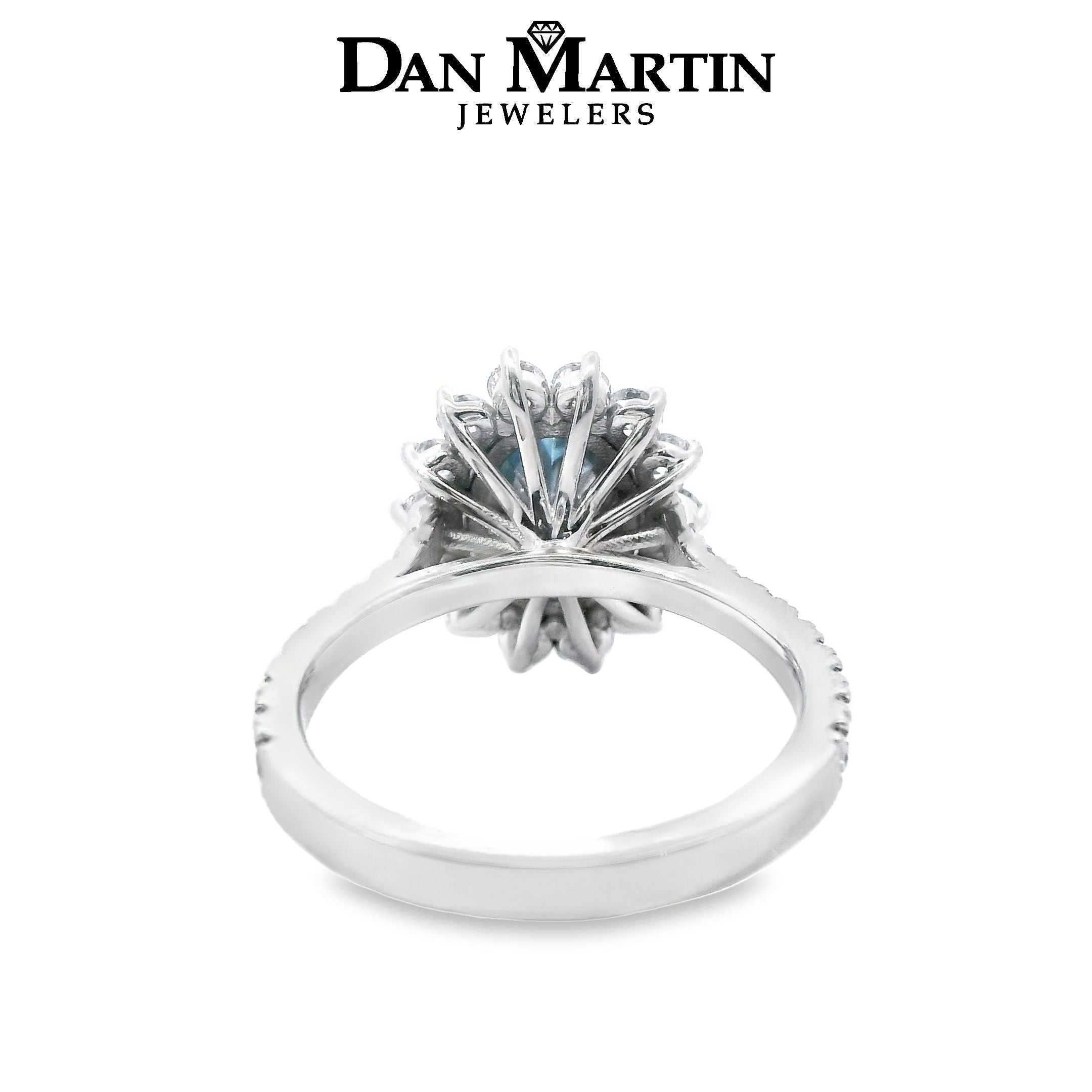 14K White Gold 2.0ct Blue Lab-Grown Diamond With Halo Engagement Ring