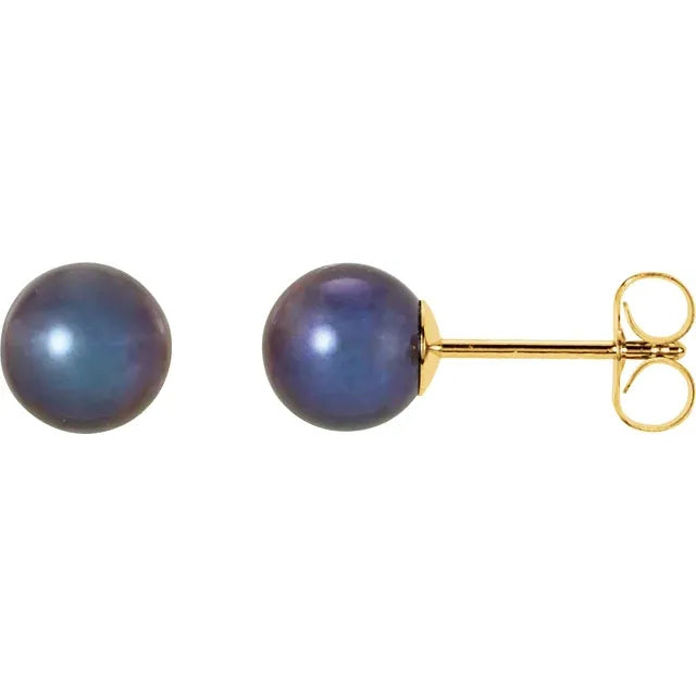 Estate Collection: 14K Yellow Gold 3MM Black Pearl Stud Earrings