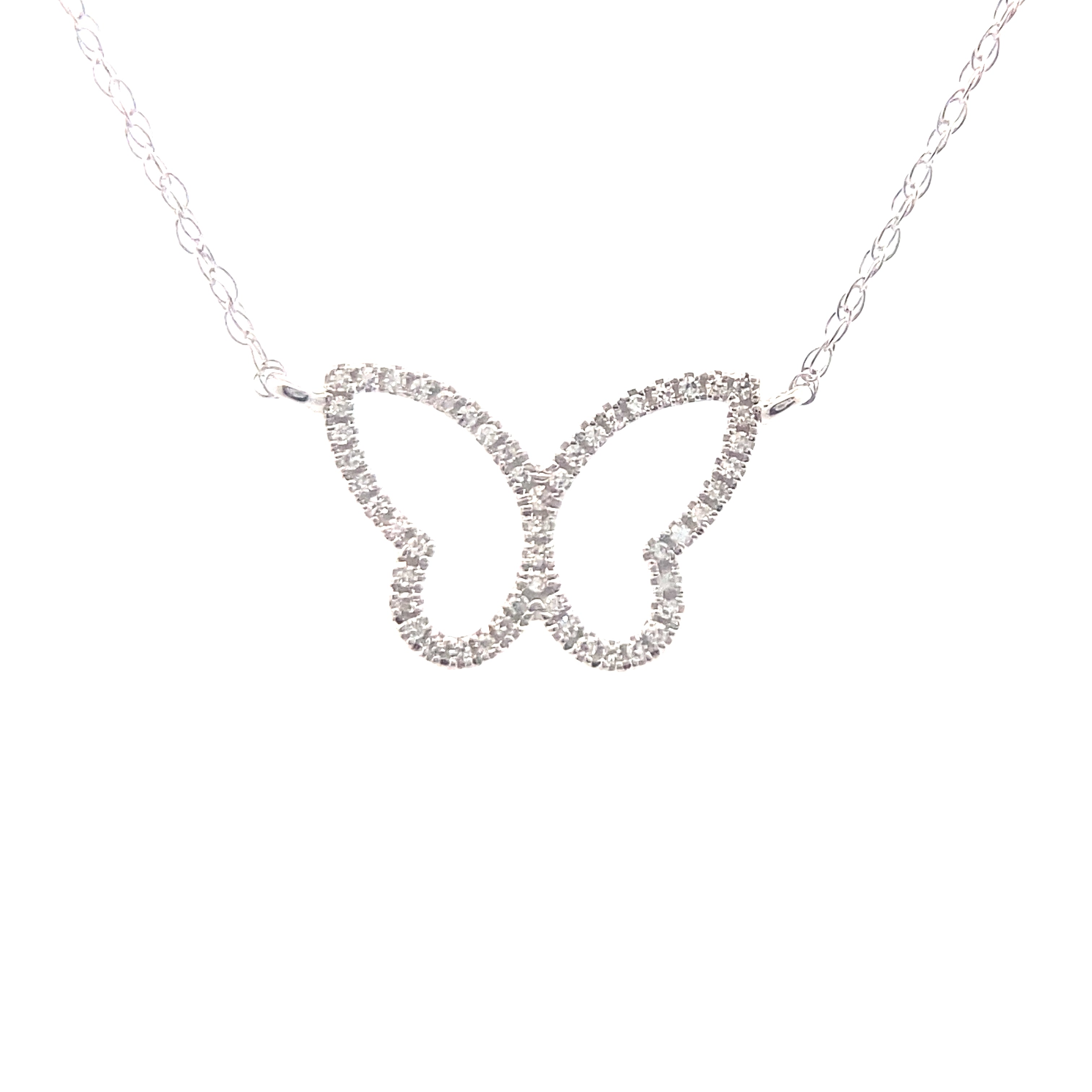 10K White Gold 1/10CT. Diamond Butterfly Pendant Necklace