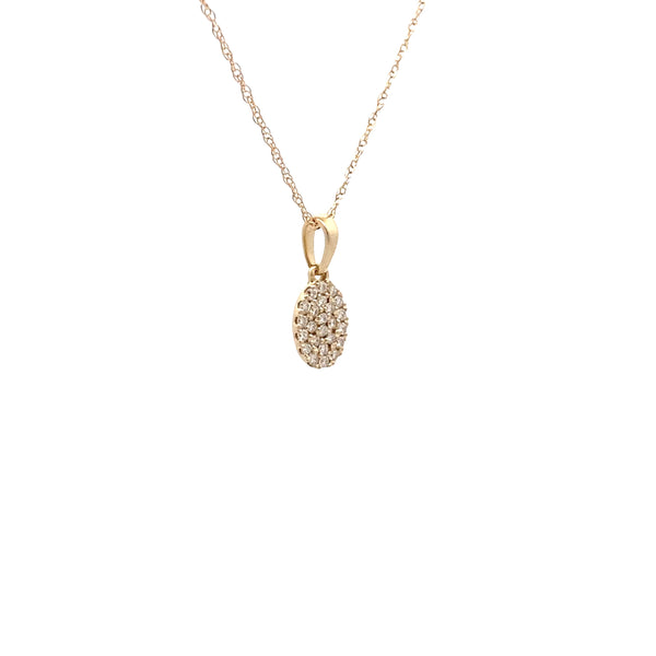 14K Yellow Gold 1/8 CT. Diamond Oval Cluster Pendant Necklace