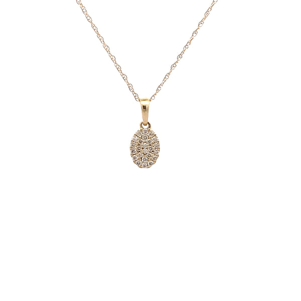 14K Yellow Gold 1/8 CT. Diamond Oval Cluster Pendant Necklace