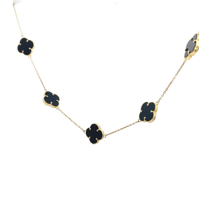 14K Yellow Gold Onyx "Alhambra" Clover-Inspired 23" Station Necklace