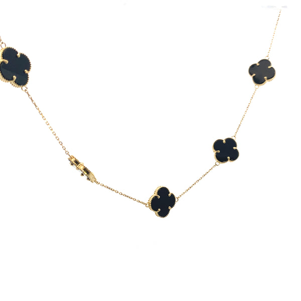 14K Yellow Gold Onyx "Alhambra" Clover-Inspired 23" Station Necklace