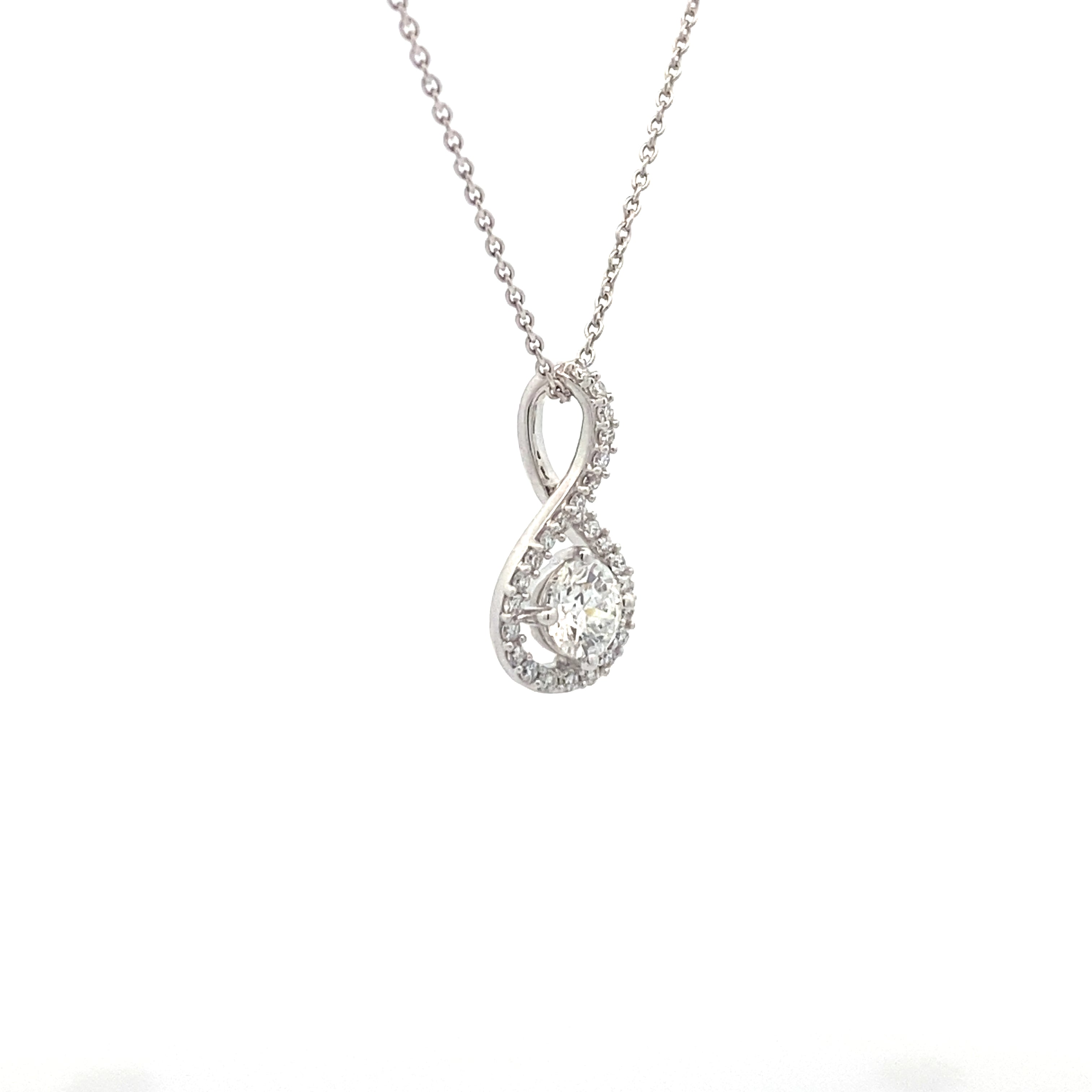 14K White Gold 1/2CT. Round Lab-Grown Diamond Swirl Pendant Necklace