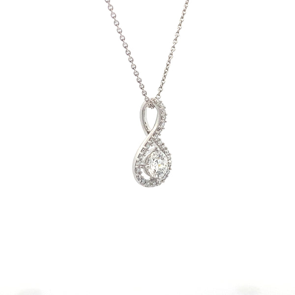 14K White Gold 1/2CT. Round Lab Grown Diamond Swirl Pendant Necklace