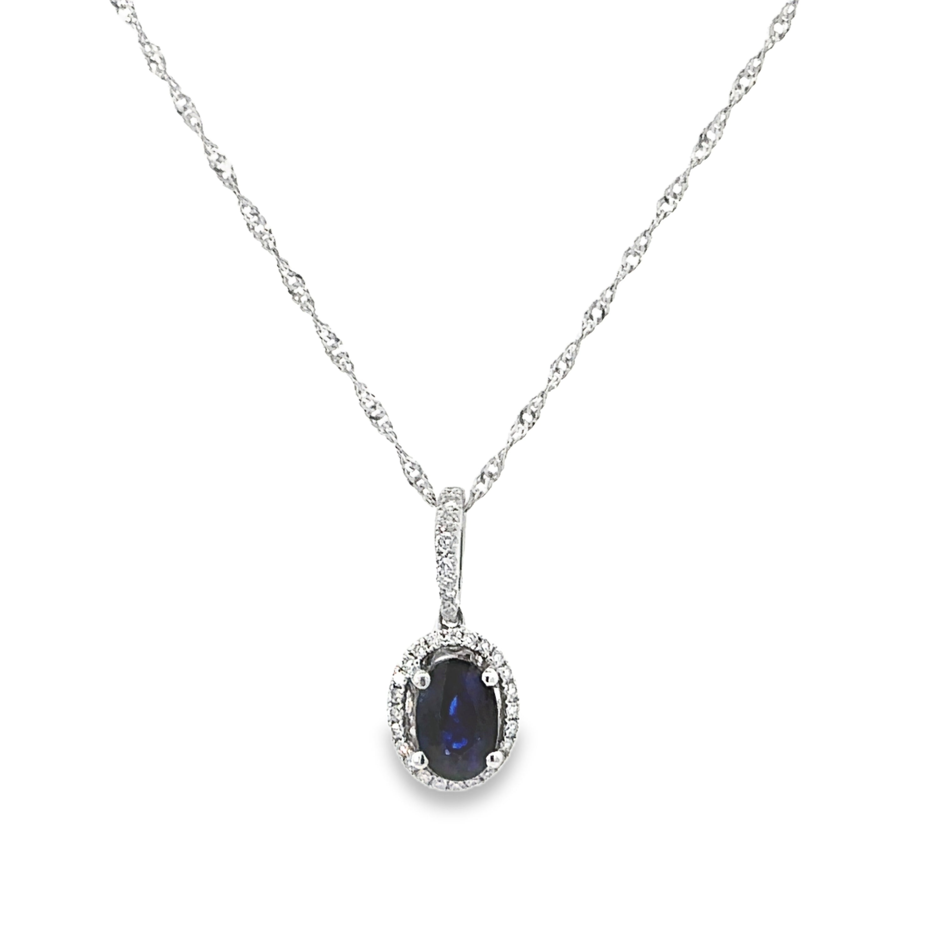 18K Gold Two-Toned 1-1/3CT. Sapphire and 3/20CT. Diamond Pendant Necklace with Hidden Hearts