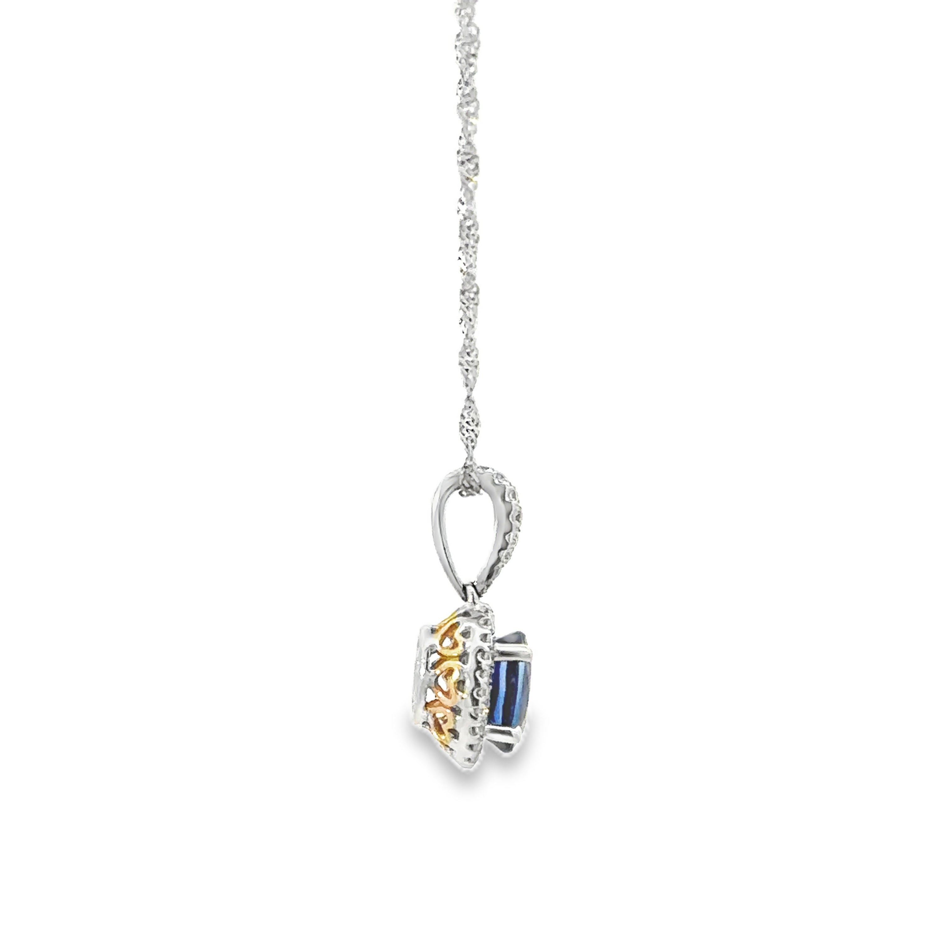 18K Gold Two-Toned 1-1/3CT. Sapphire and 3/20CT. Diamond Pendant Necklace with Hidden Hearts