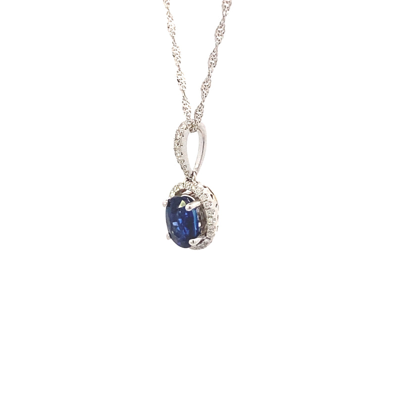 18K Gold Two-Toned 1-1/3CT. Sapphire and 3/20CT. Diamond Pendant Necklace with Hidden Hearts