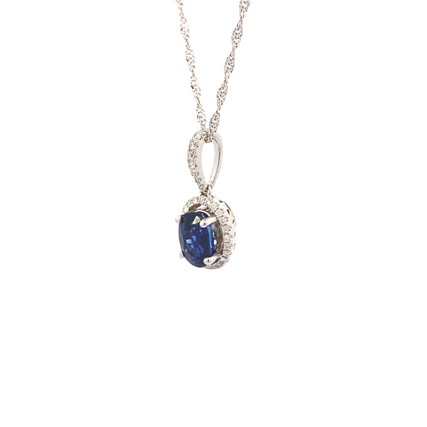 14K White Gold Sapphire and 1/8CT. Diamond Pendant Necklace with Hidden Hearts