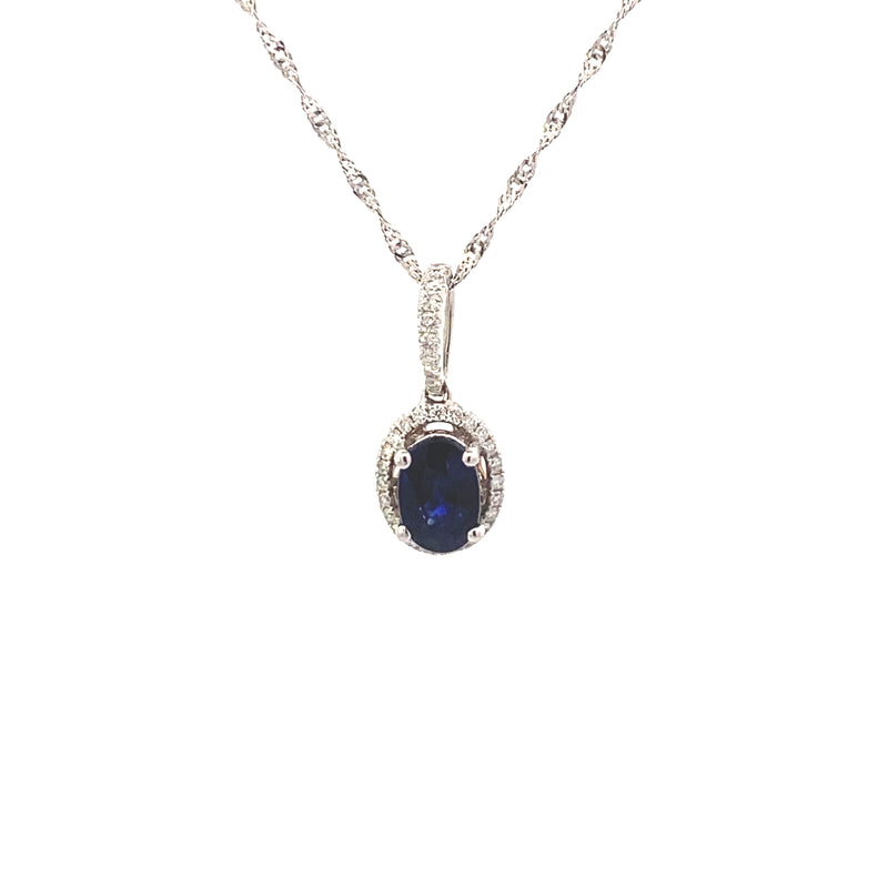 18K Gold Two-Toned 1-1/3CT. Sapphire and 3/20CT. Diamond Pendant Necklace with Hidden Hearts