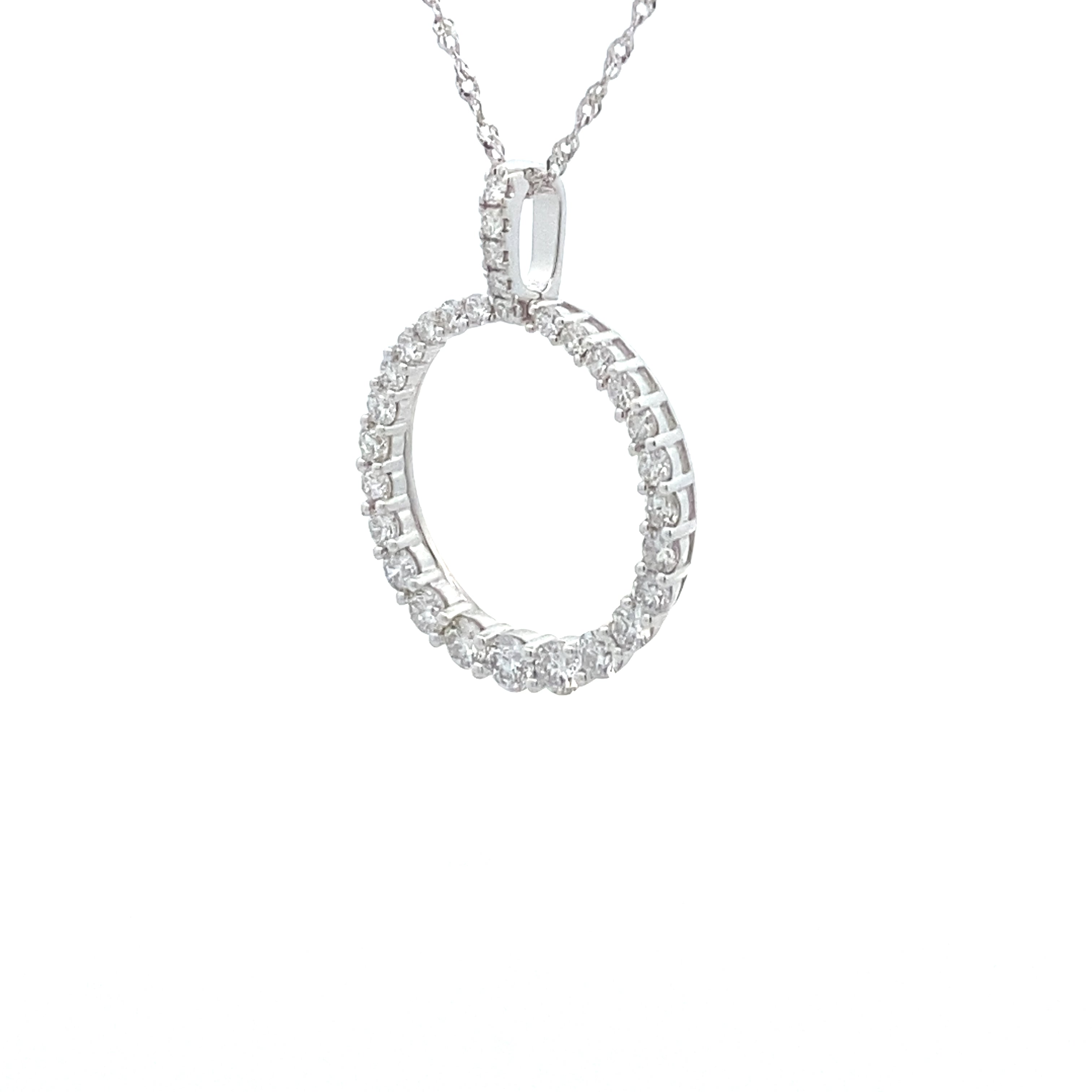 14K White Gold 3/4CT. Diamond Open Circle Pendant