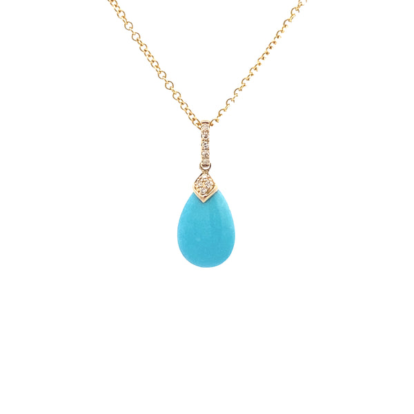 14K Yellow Gold EFFY 2-5/8CT. Teardrop Turquoise & 1/20CT. Diamond Accented Pendant with Chain