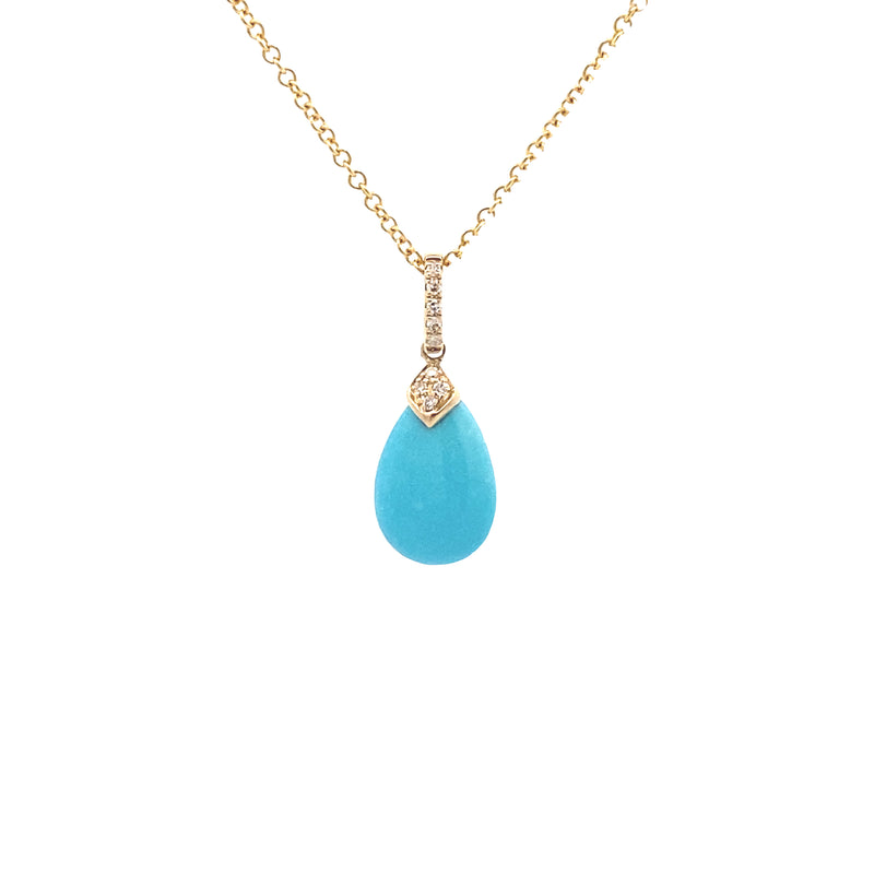 14K Yellow Gold EFFY 2-5/8CT. Teardrop Turquoise & 1/20CT. Diamond Accented Pendant with Chain