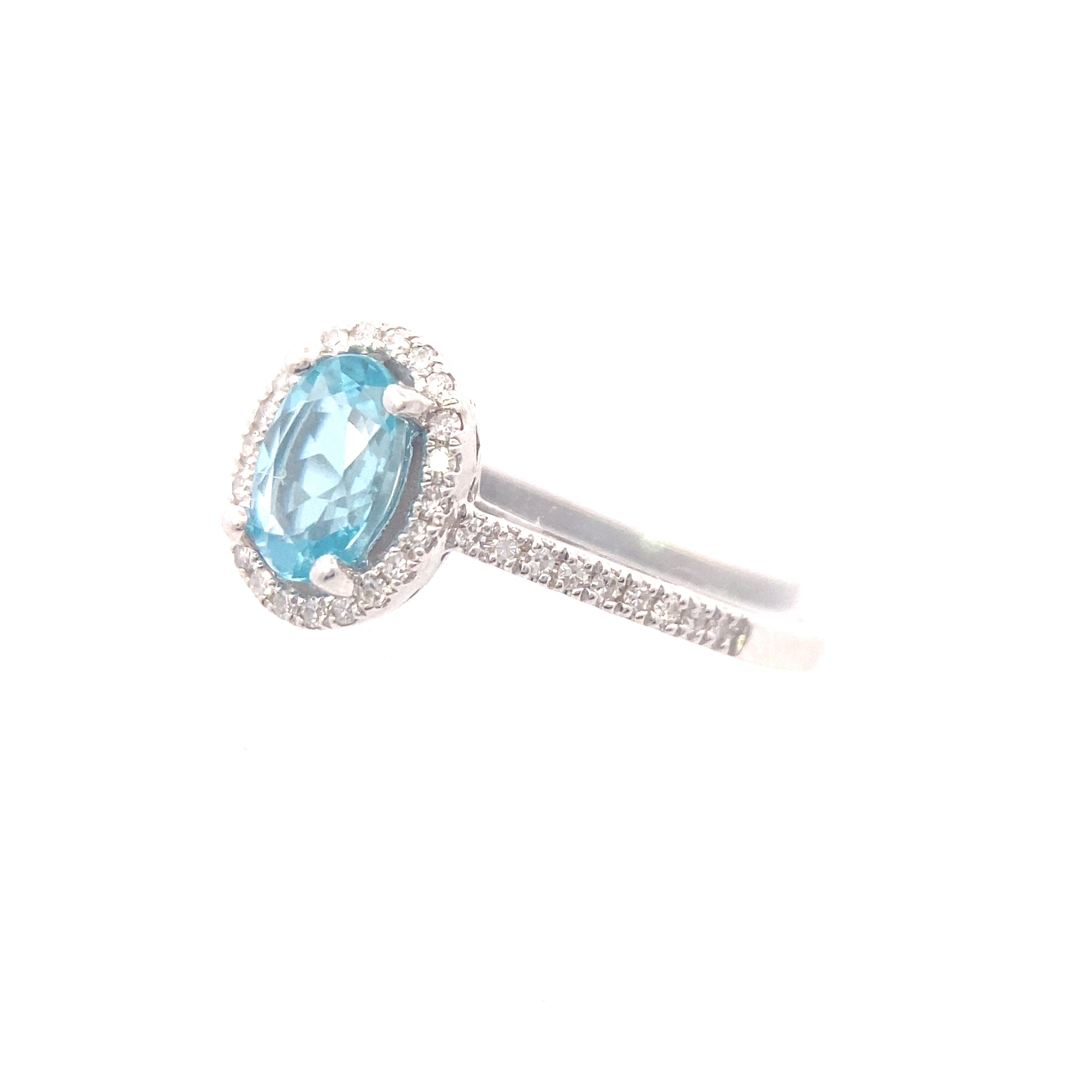 14K White Gold Paraiba Apatite and 1/6CT. Oval Halo Ring