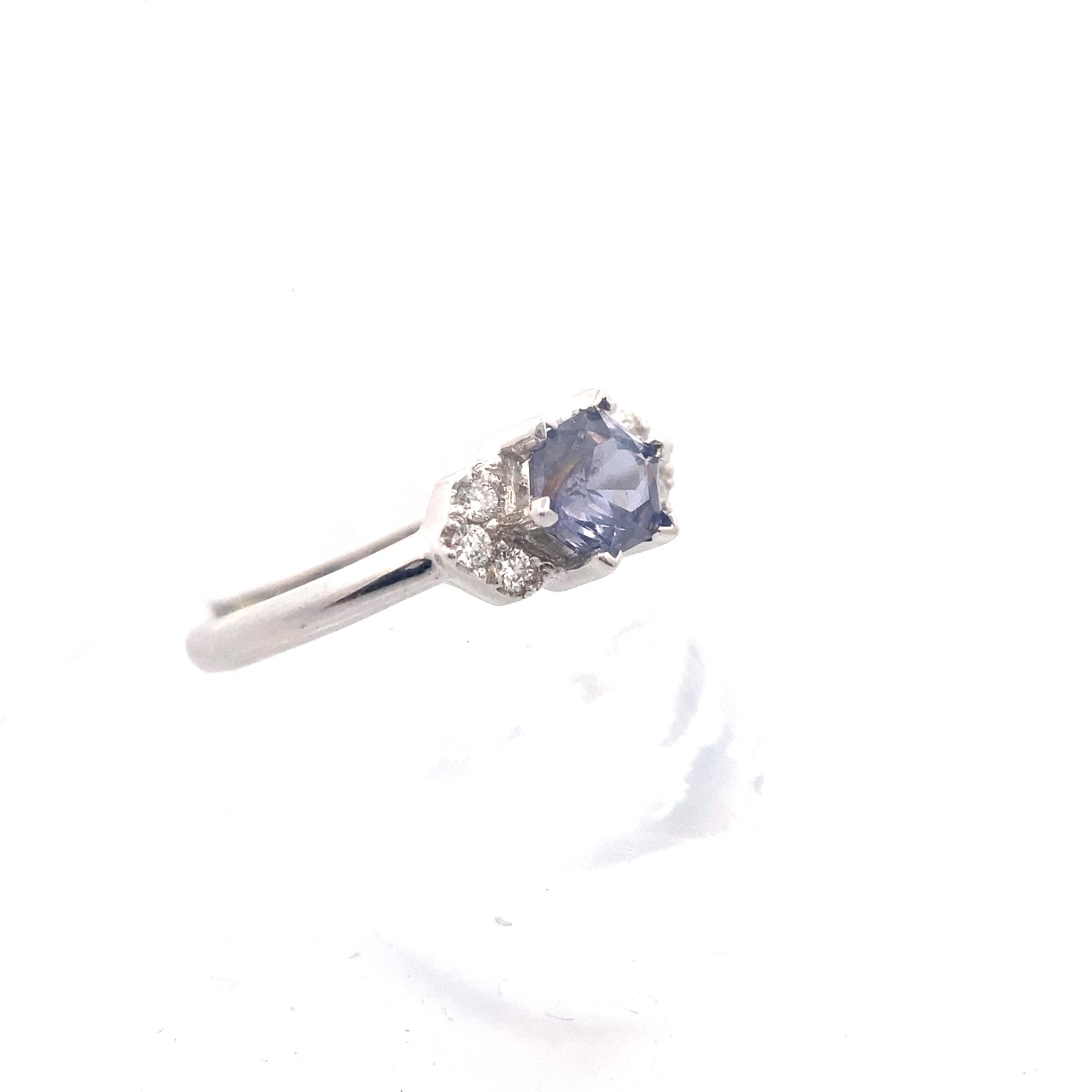 14K White Gold 3/4CT. Teal Hexagon-Cut Sapphire & 1/10CT. Diamond Accented Ring