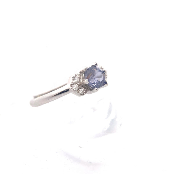 14K White Gold 3/4CT. Teal Hexagon-Cut Sapphire & 1/10CT. Diamond Accented Ring