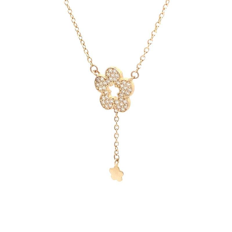 14K Yellow Gold 1/10CT. White Topaz Y Flower Necklace