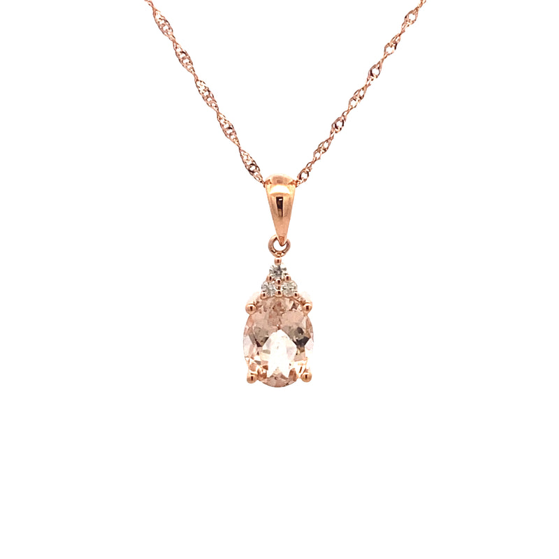 10K Rose Gold Oval Morganite & Diamond Pendant Necklace