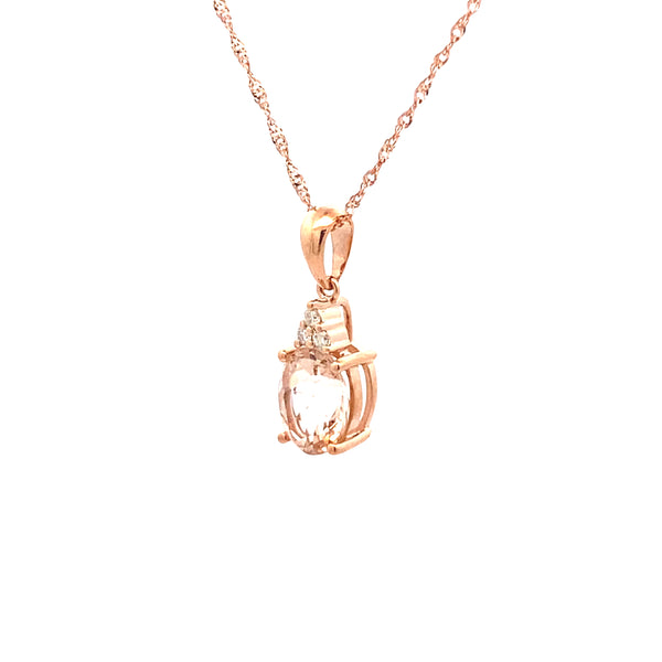 10K Rose Gold Oval Morganite & Diamond Pendant Necklace