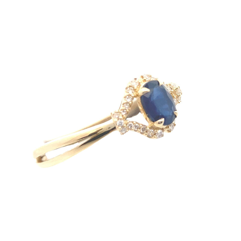 14K Yellow Gold 1/2CT. Sapphire & 1/10CT. Diamond Split-Shank Ring