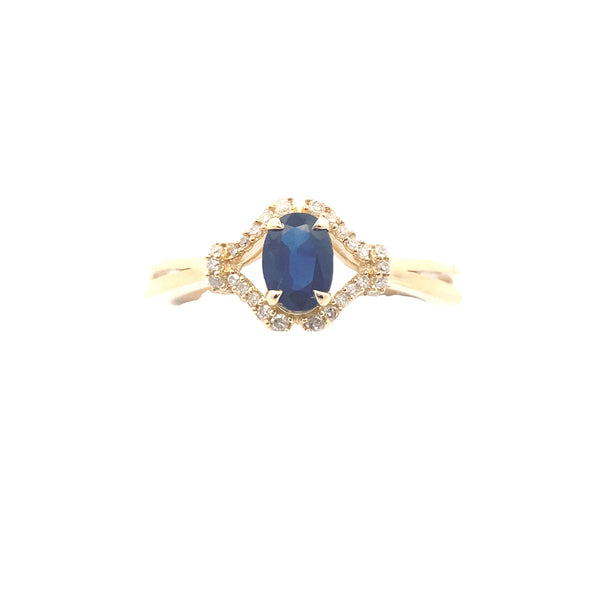 14K Yellow Gold 1/2CT. Sapphire & 1/10CT. Diamond Split-Shank Ring
