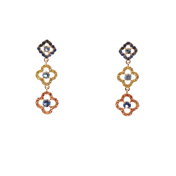 14K Yellow Gold Multi-Color Alhambra Dangle Stud Earrings