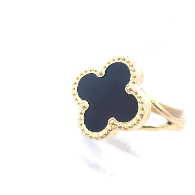 10K Yellow Gold Onyx Alhambra" Clover-Inspired Ring