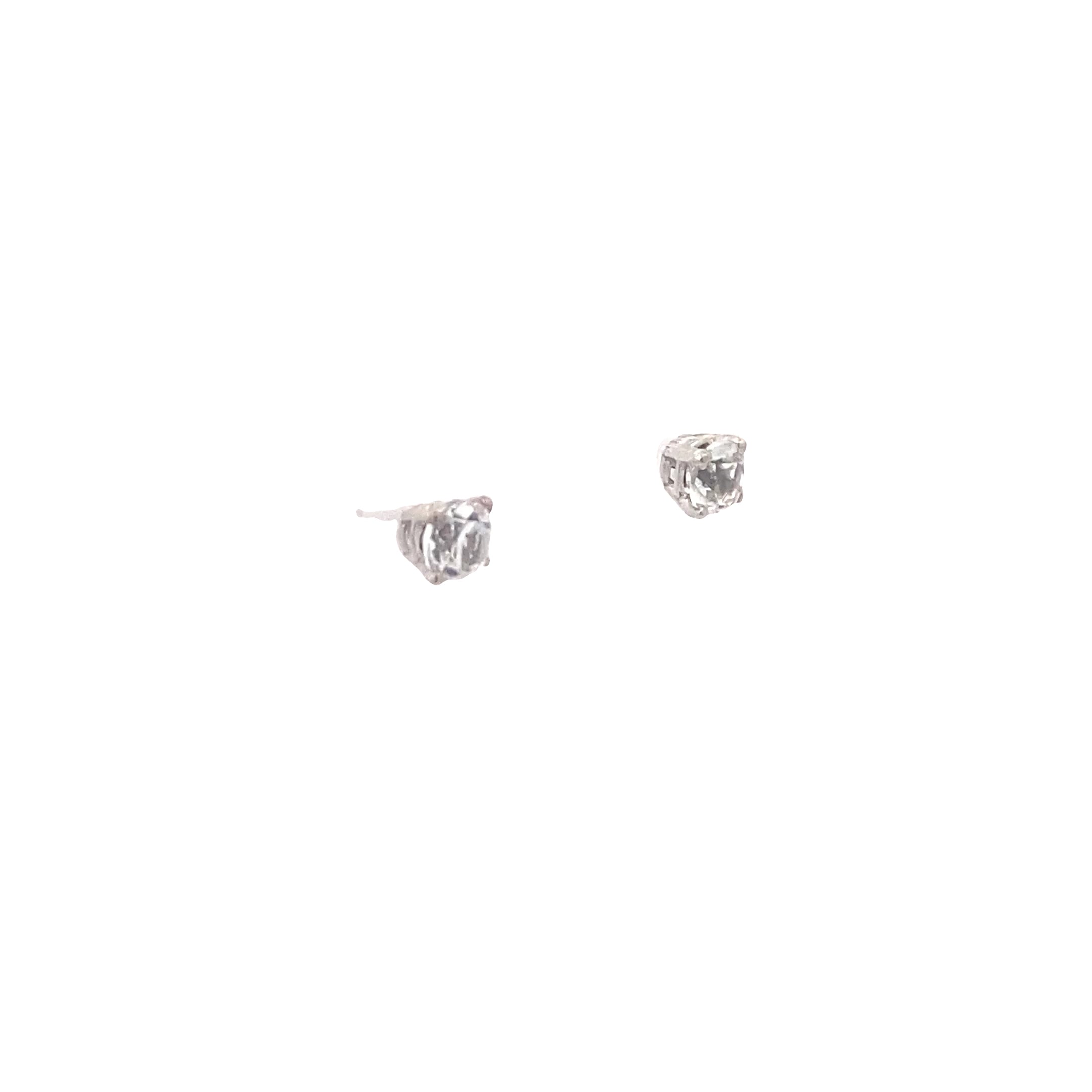 14K White Gold White Topaz 4MM Round Birthstone Stud Earrings