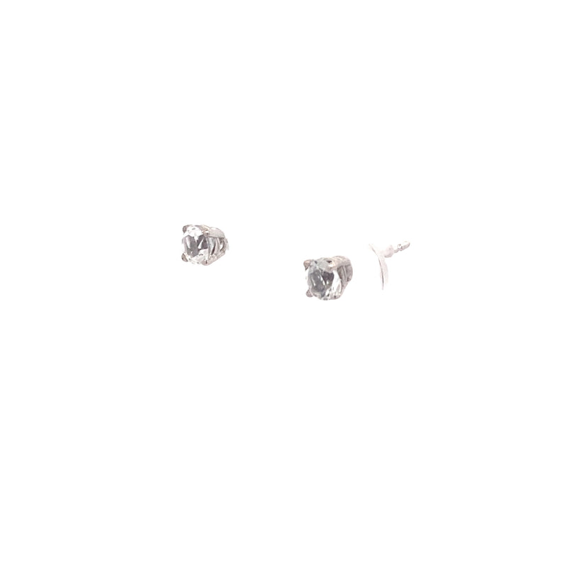 14K White Gold White Topaz 4MM Round Birthstone Stud Earrings