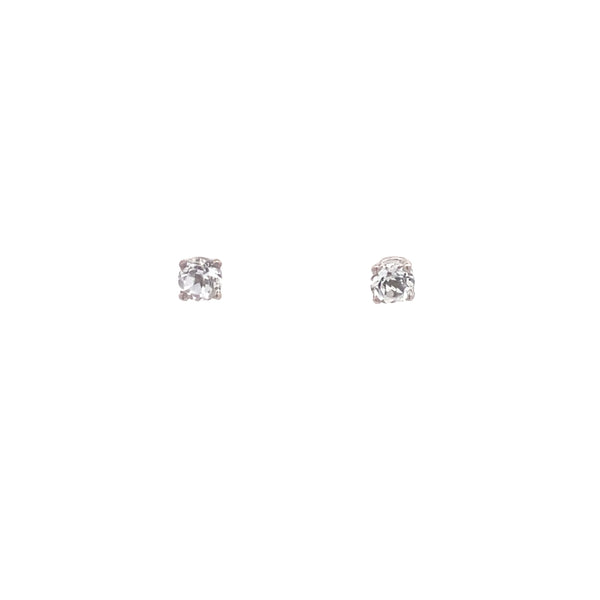 14K White Gold White Topaz 4MM Round Birthstone Stud Earrings
