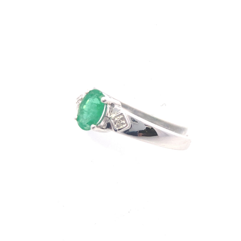 10K White Gold Emerald and Diamond 3-Stone Ring