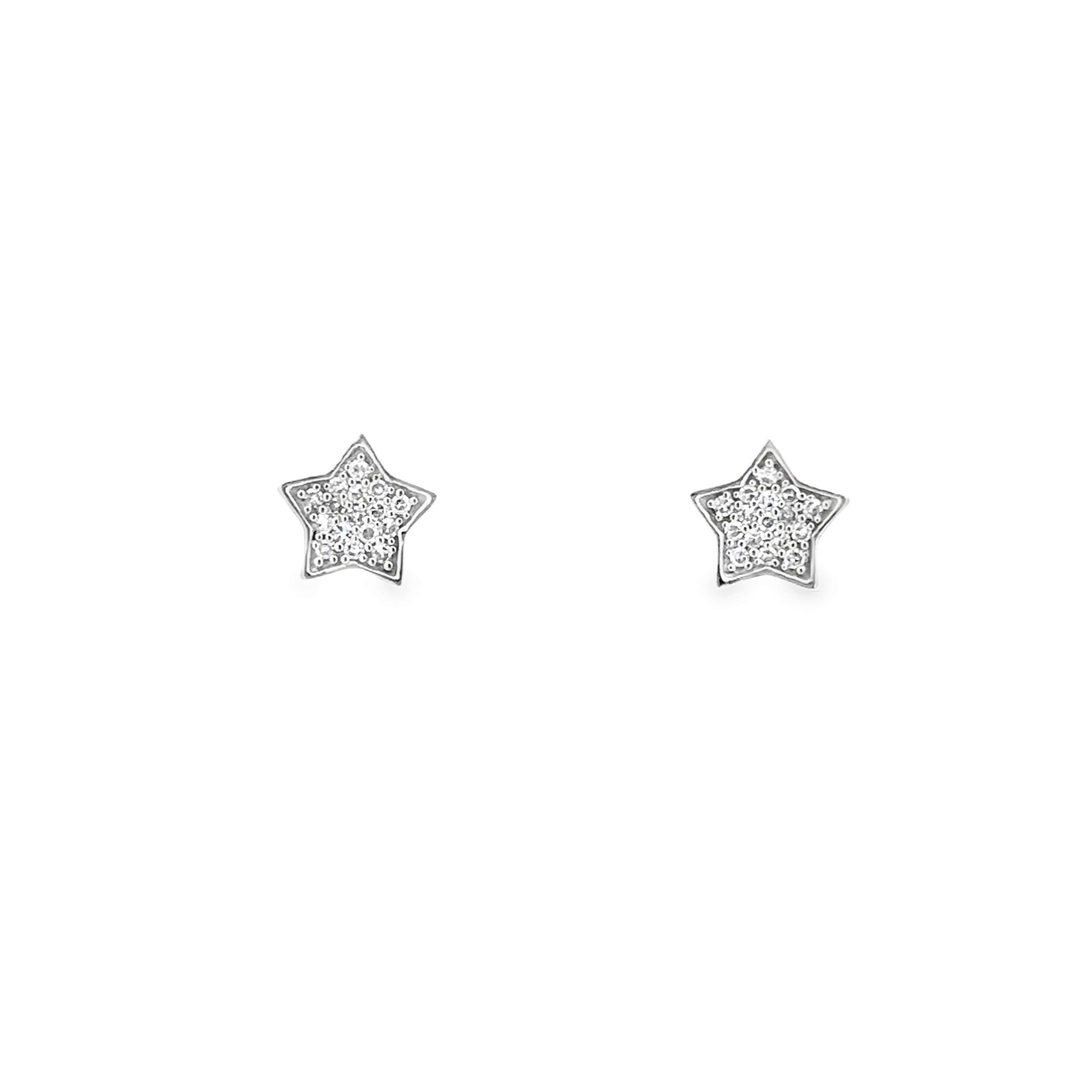 10K White Gold 1/10CT. Diamond Star Stud Earrings