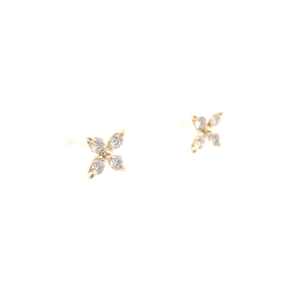 14K Yellow Gold 1/5CT. Diamond Flower Stud Earrings