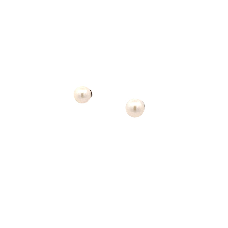 14K White Gold Pearl 4-1/2MM Round Birthstone Stud Earrings
