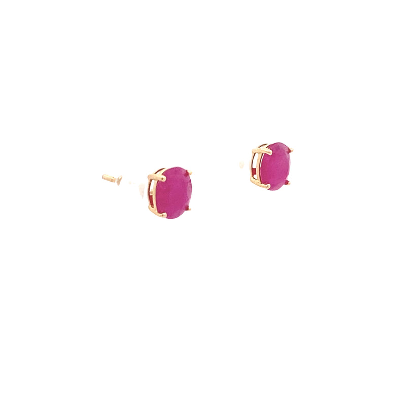 14K Yellow Gold Oval Ruby Basket-Set Stud Earrings