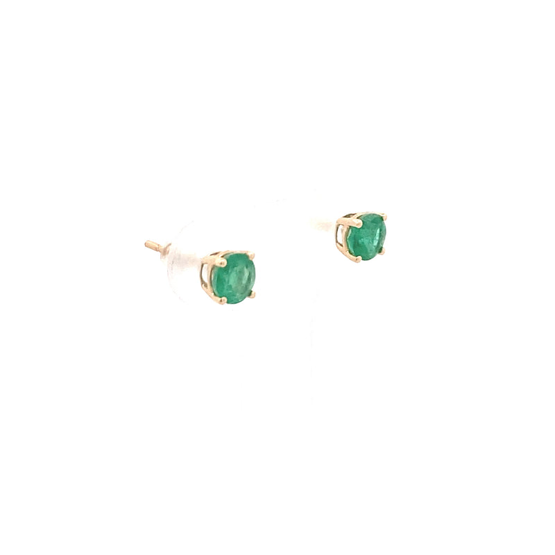 14K Yellow Gold Round Emerald Simple Stud Earrings