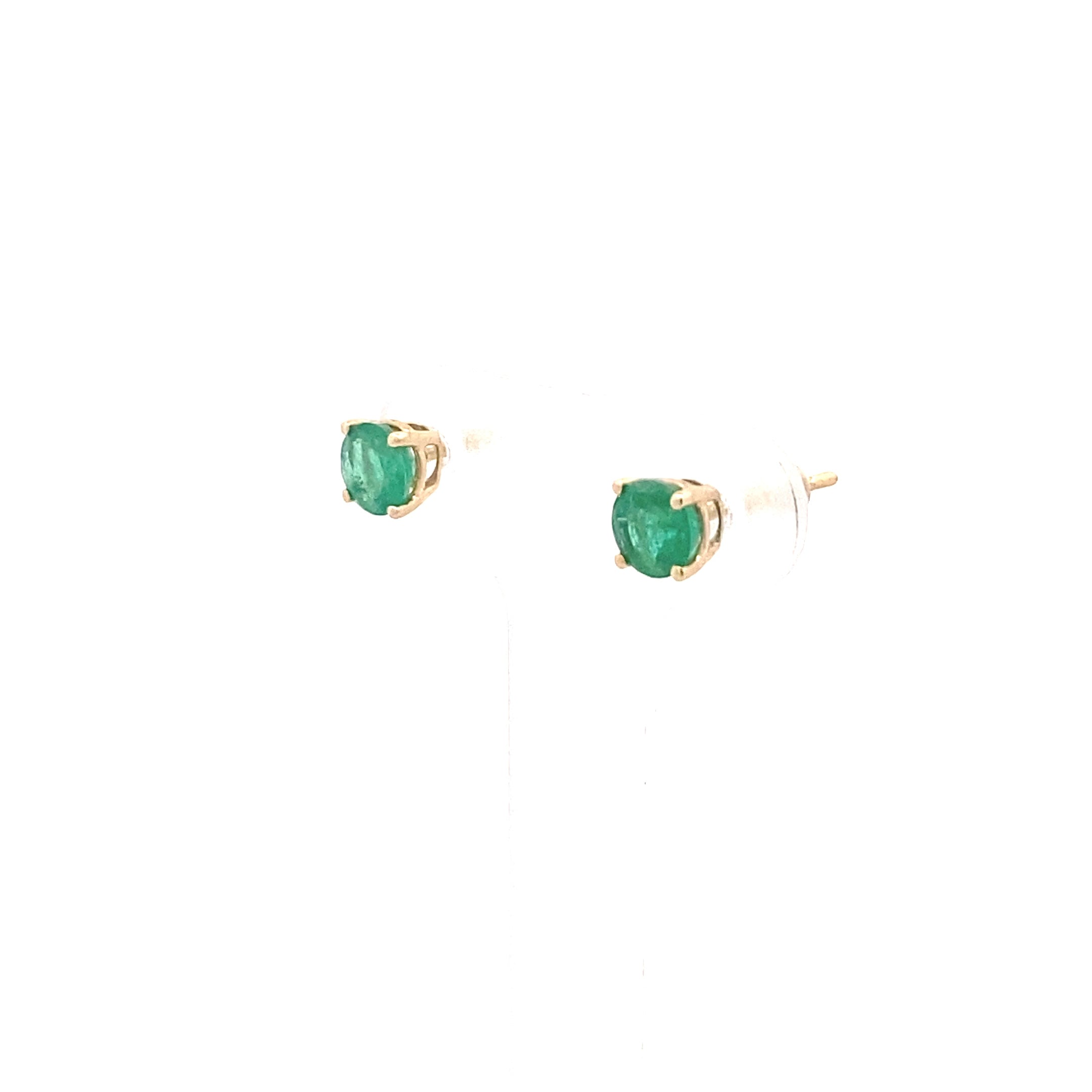 14K Yellow Gold Round Emerald Simple Stud Earrings