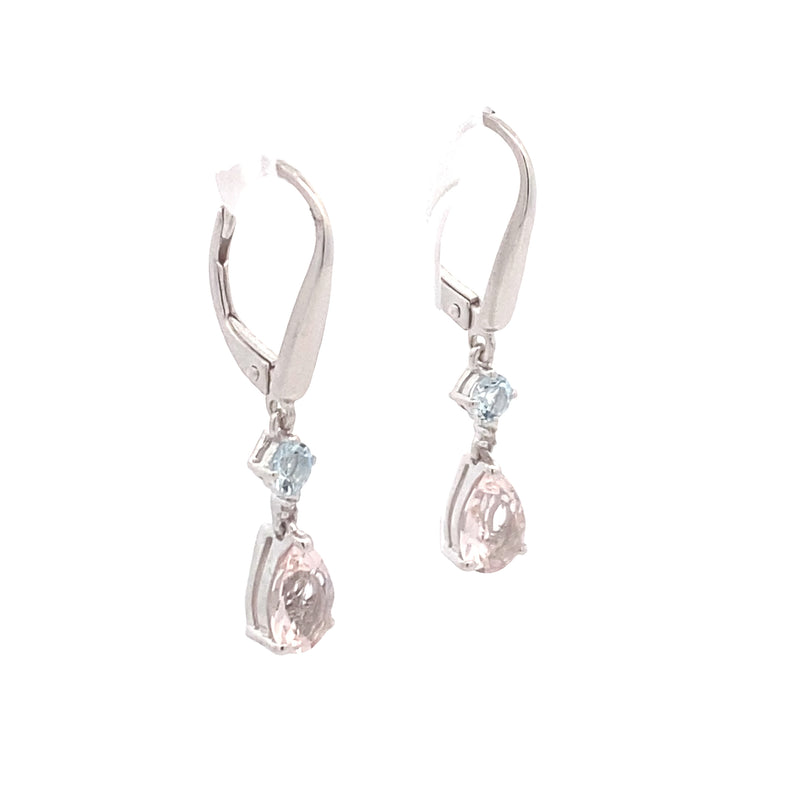 10K White Gold 1/50CT. Diamond & Aquamarine Accented Earrings with Pear-Cut Morganite