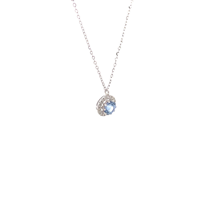 14K White Gold 1/2CT. Ceylon Sapphire and 1/10CT. Diamond Pendant Necklace