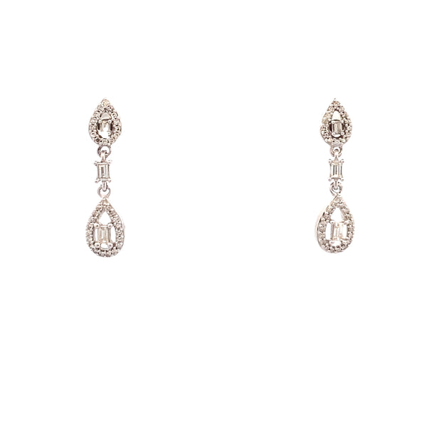 10K White Gold 1/4CT. Diamond Teardrop Dangle Stud Earrings