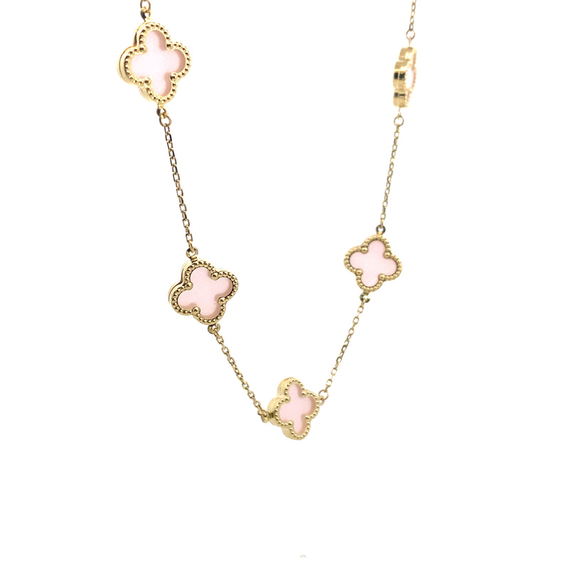 10K Yellow Gold Rose Quartz "Alhambra" Clover-Inspired 17" Station Necklace