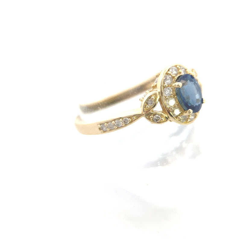 14K Yellow Gold 1/2CT. Sapphire & 1/3CT. Diamond Halo Engagement Ring
