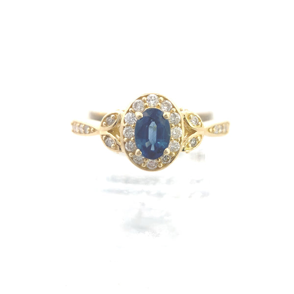 14K Yellow Gold 1/2CT. Sapphire & 1/3CT. Diamond Halo Engagement Ring