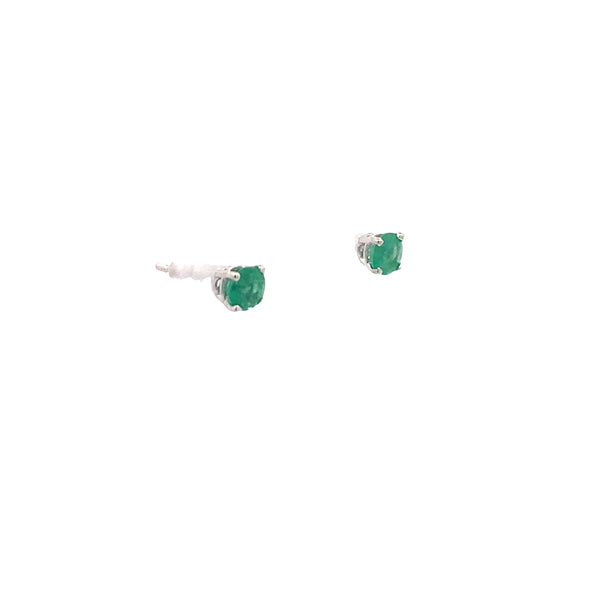 14K White Gold Emerald 4MM Round Birthstone Stud Earrings